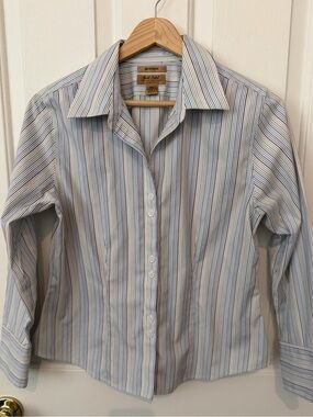 Ralph Lauren Blue and White Striped Button-Down Shirt